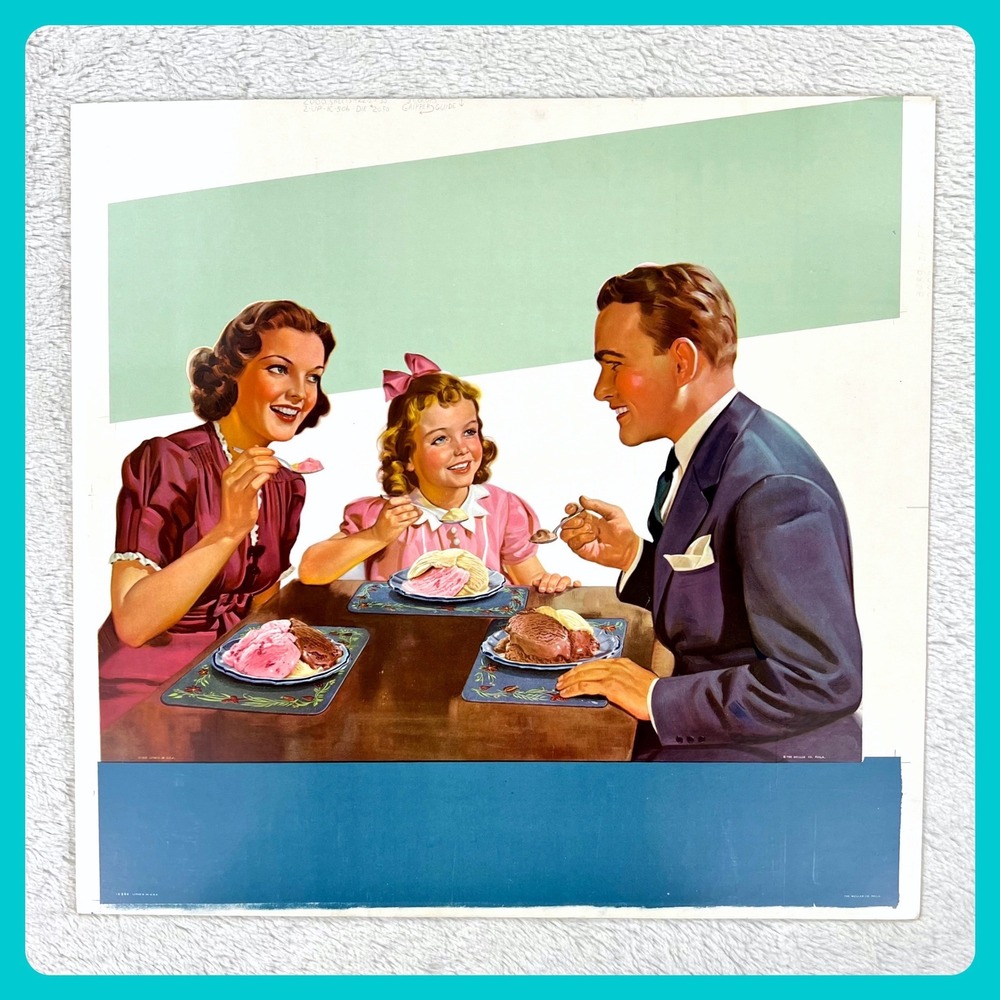 1940's Ice Cream Vintage Advertising Sign 18" Cardboard Store MCM‎ Proof Date